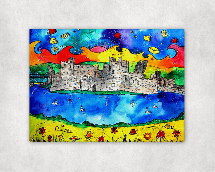 Caerphilly Colourful Castle Printed Canvas