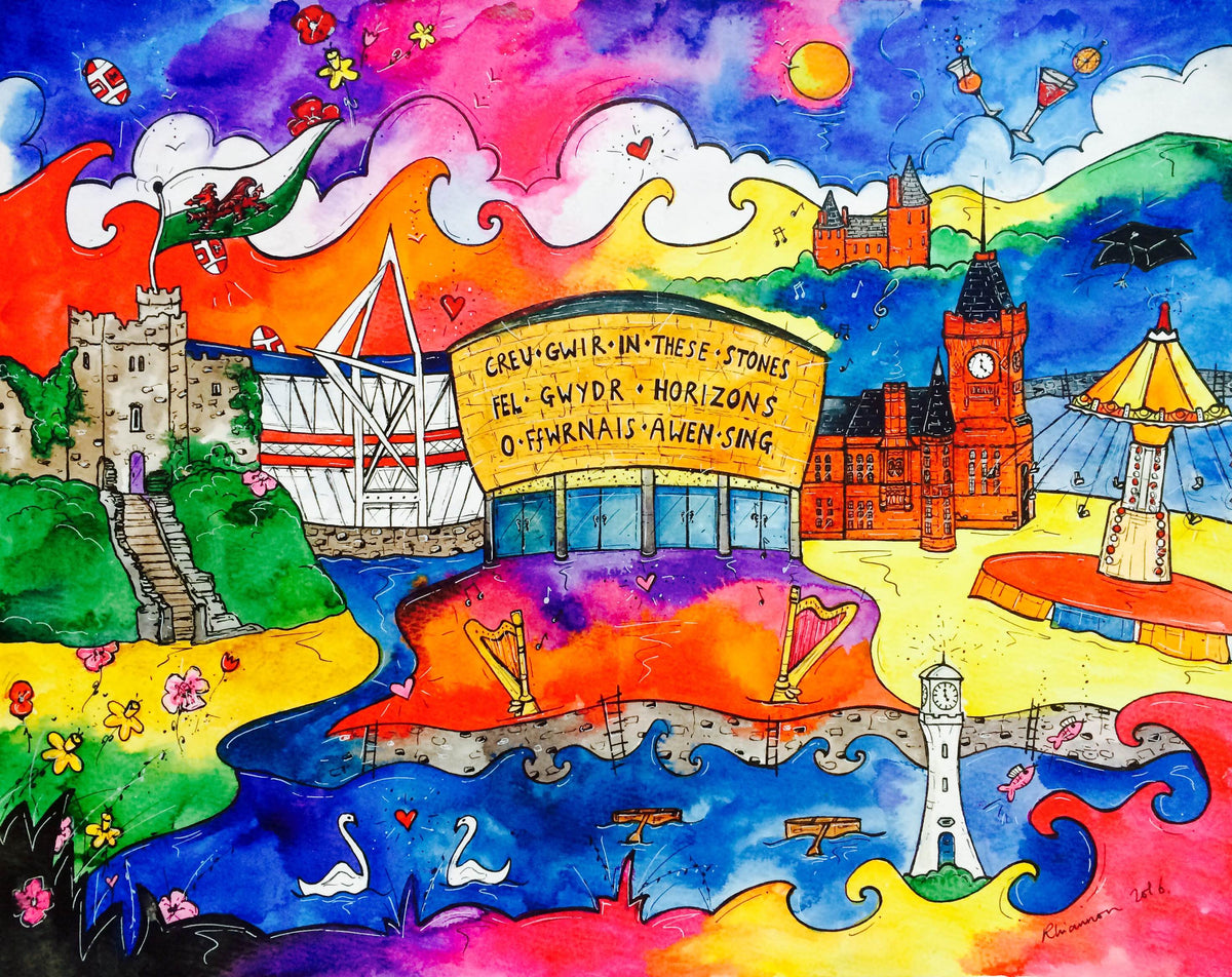 Rhiannon Art, Cardiff City of Hope Printed Canvas