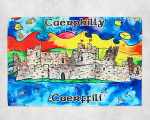 Caerphilly Colourful Castle Tea Towel