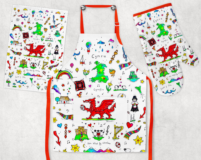 Welsh Apron, Oven Glove and Tea Towel Set