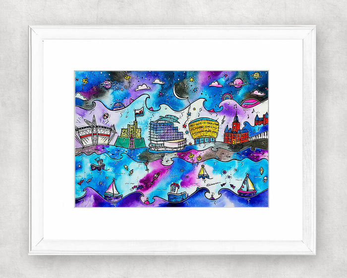 Cardiff Midnight Blue Original Watercolour Painting