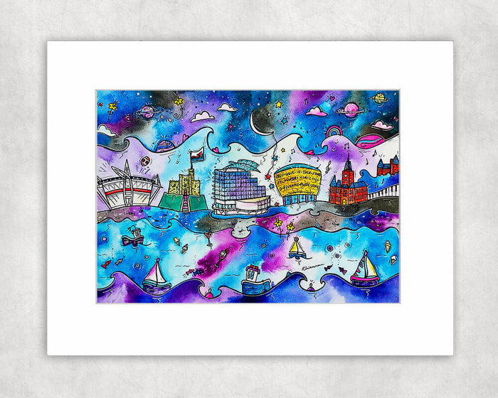 Cardiff Midnight Blue Mounted Print