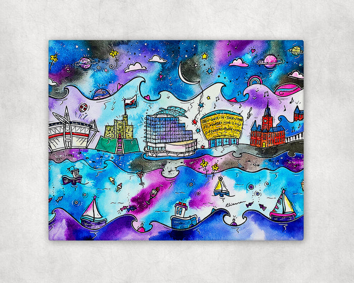 Cardiff Midnight Blue Printed Canvas