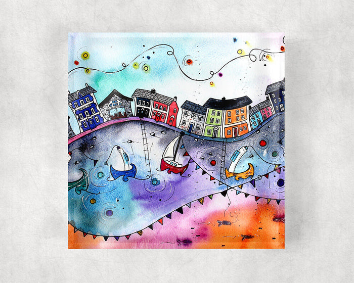 Aberaeron Rainbow Flags Glass Coaster