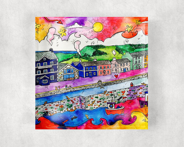 Aberaeron Summer Harbour Glass Coaster
