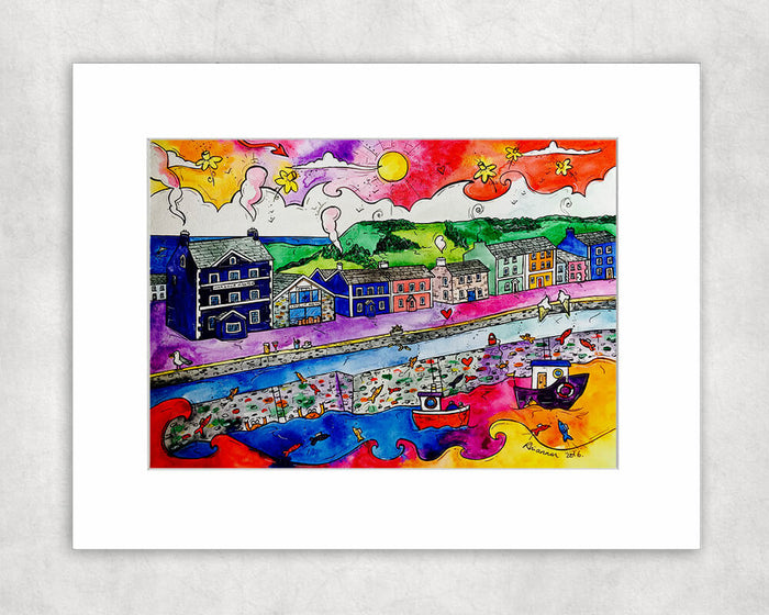 Aberaeron Summer Harbour Mounted Print