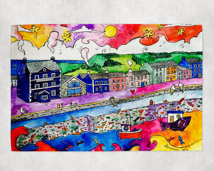 Aberaeron Summer Harbour Tea Towel