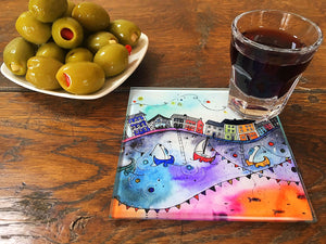 Aberaeron Rainbow Flags Glass Coaster