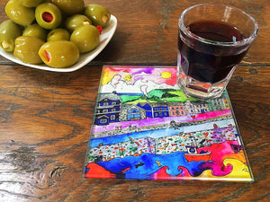 Aberaeron Summer Harbour Glass Coaster