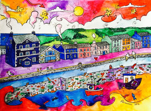 Aberaeron Summer Harbour Mounted Print