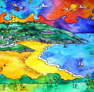 Aberporth Yellow Beach Mounted Print