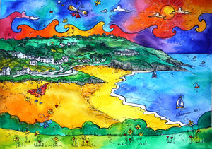 Aberporth Yellow Beach Mounted Print