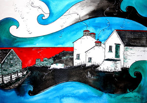 Blue Farmhouse Mounted Print