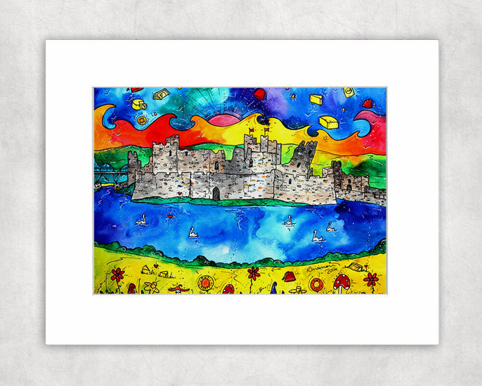 Caerphilly Colourful Castle Mounted Print