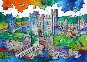 Caerphilly Mythical Castle Mounted Print