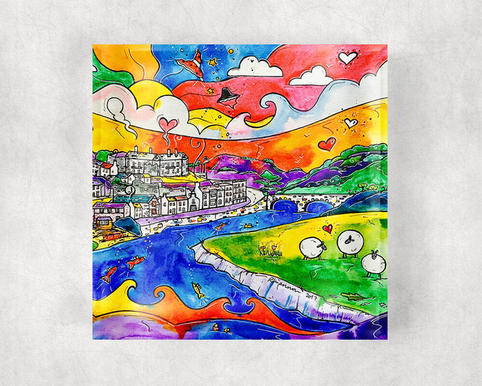Carmarthen Happy Sheep Glass Coaster