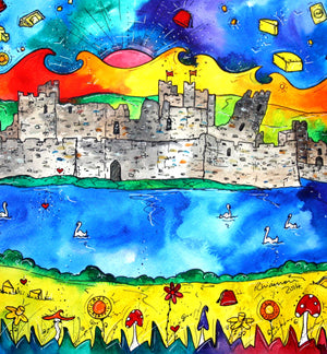 Caerphilly Colourful Castle Mounted Print