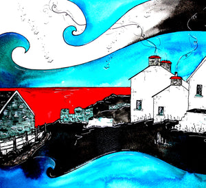 Blue Farmhouse Mounted Print