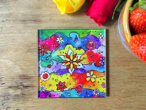 Funky Flowers Glass Coaster
