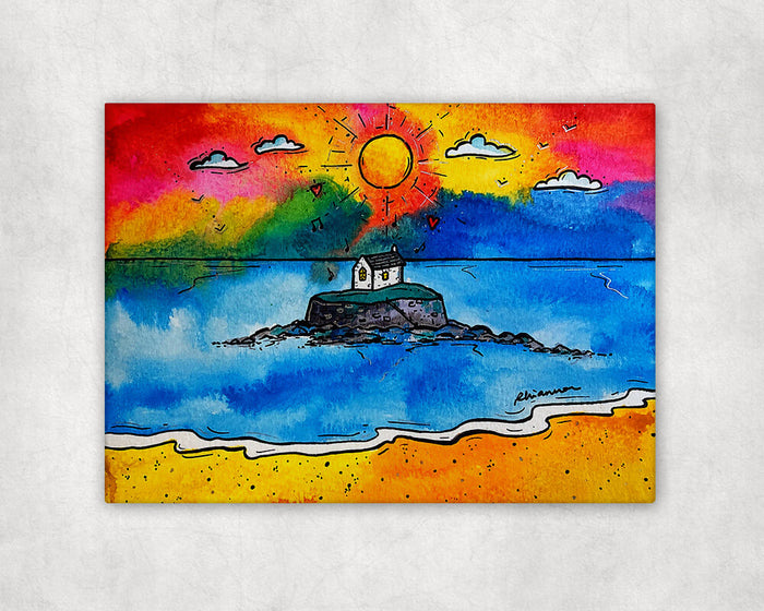 Happy Church in the Sea (St Cwyfan) Printed Canvas