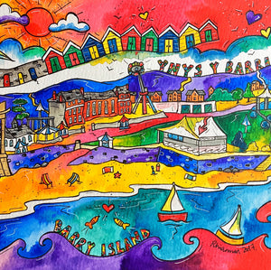 Barry Island Happy Beach Mounted Print