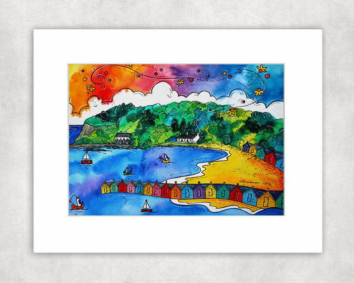 Llanbedrog Colourful Beach Huts Mounted Print