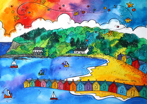 Llanbedrog Colourful Beach Huts Printed Canvas