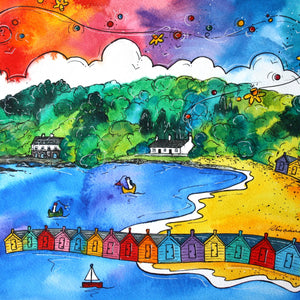 Llanbedrog Colourful Beach Huts Mounted Print