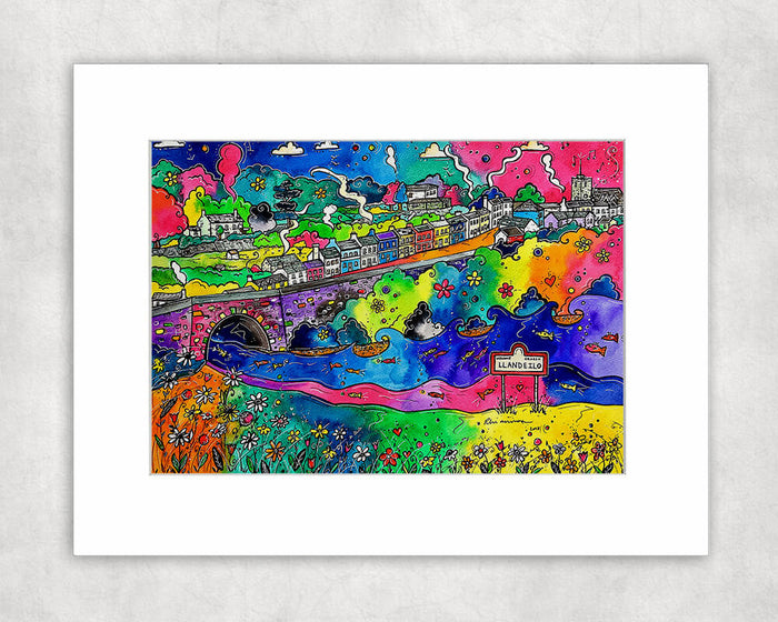 Llandeilo Colourful Street Mounted Print