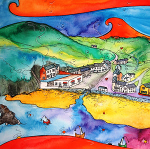 Llangrannog Hidden Village Mounted Print
