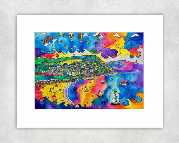 New Quay Lively Beach Mounted Print