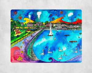 Roath Park Swans in Love Glass Worktop Saver