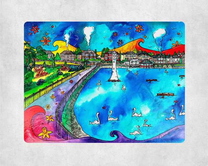 Roath Park Swans in Love Glass Worktop Saver