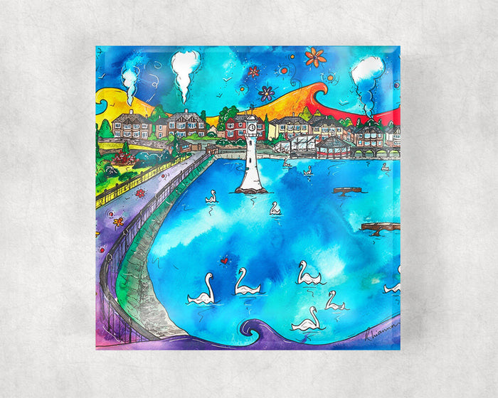 Roath Park Swans in Love Glass Coaster