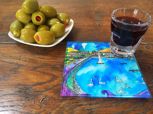Roath Park Swans in Love Glass Coaster