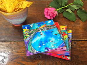 Roath Park Swans in Love Glass Coaster