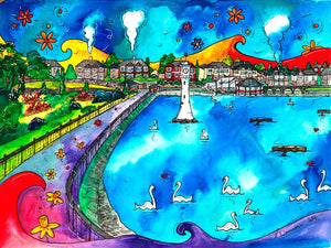 Roath Park Swans In Love Printed Canvas