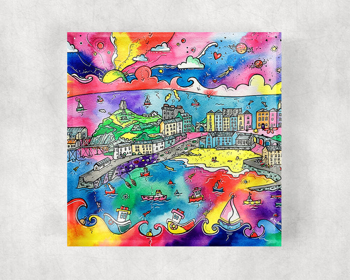 Tenby Charming Harbour Glass Coaster