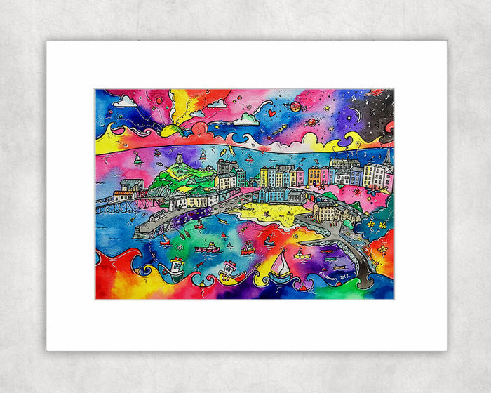 Tenby Charming Harbour Mounted Print