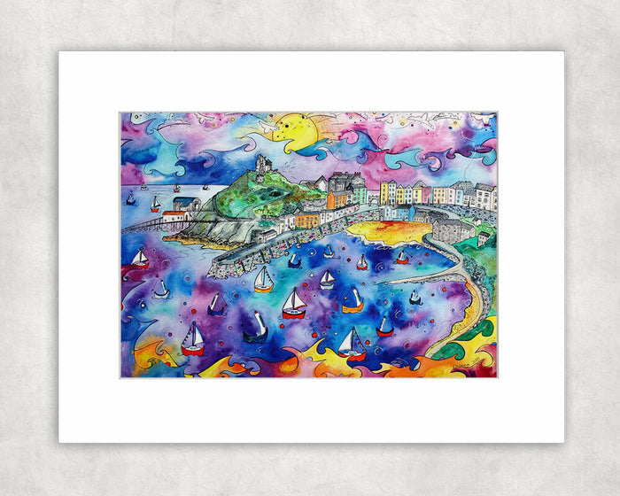 Tenby Purple Paradise Mounted Print