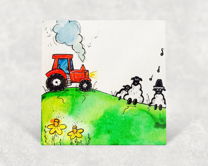 Tractor and Singing Sheep Card