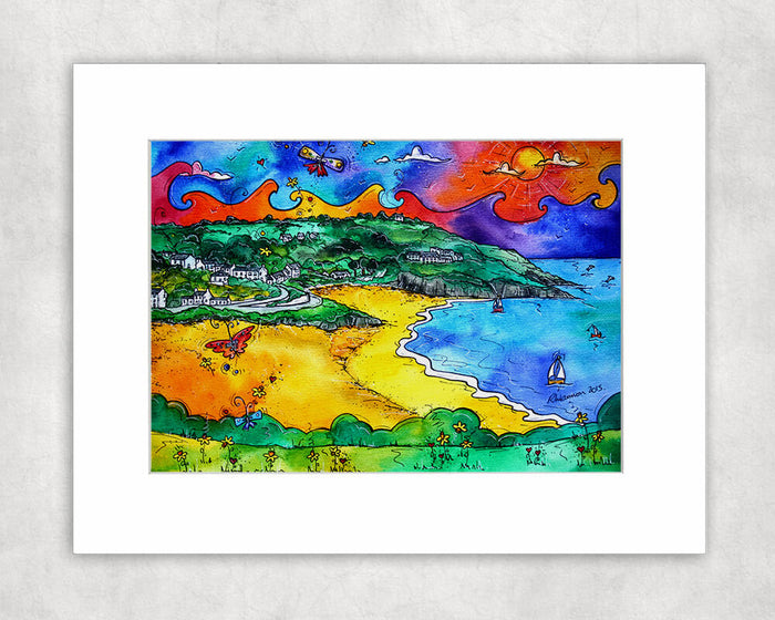 Aberporth Yellow Beach Mounted Print